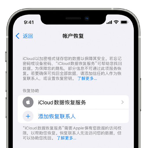 阳谷苹果手机维修分享在 iPhone 上设置帐户恢复联系人的方法 