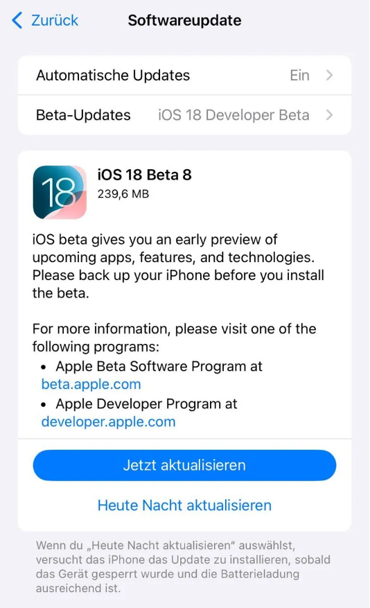 阳谷苹果手机维修分享苹果 iOS / iPadOS 18 开发者预览版 Beta 8 发布 